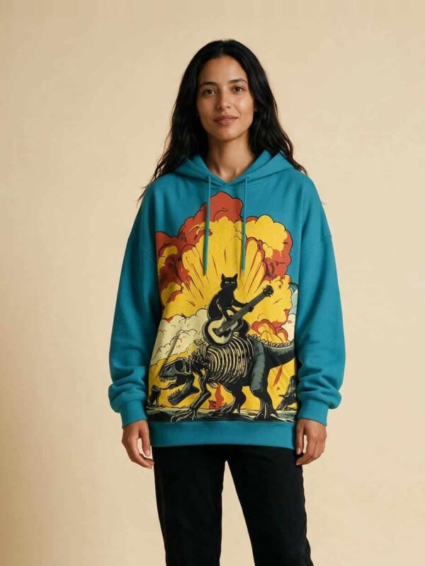 Homme portant le sweat capuche chat guitare