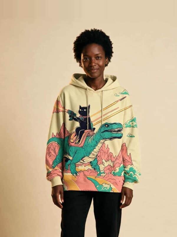 Homme portant le sweat capuche chat laser