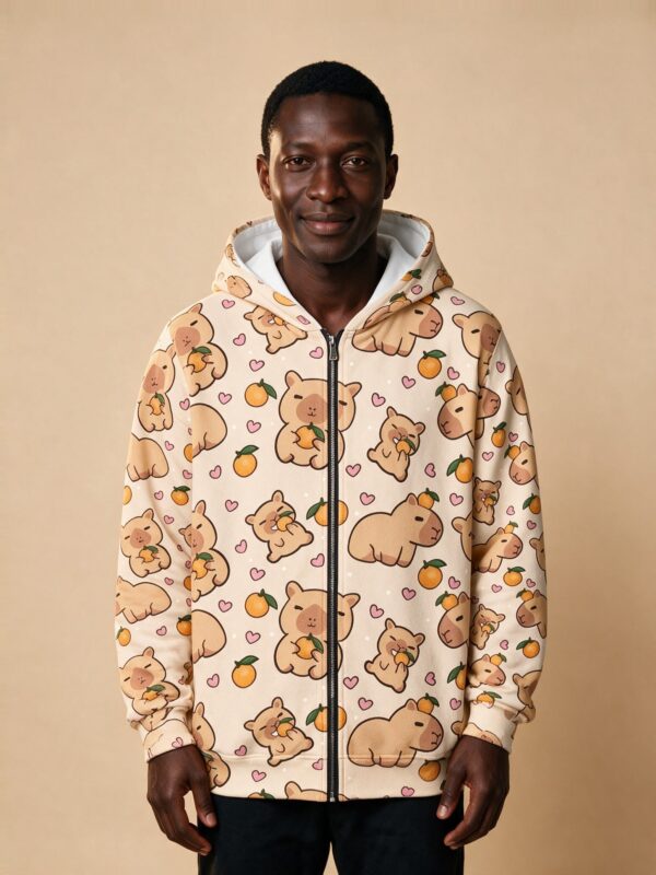 Veste à Capuche Zippée Capybara Clémentines, coloris abricot, vue de face